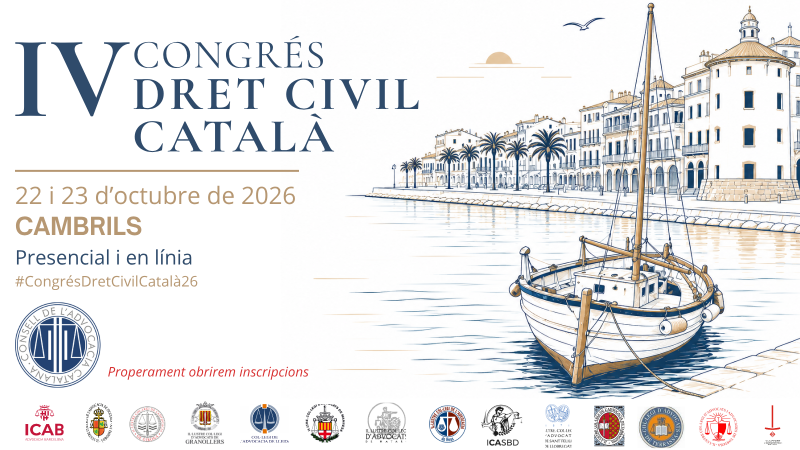 El IV Congrés de Dret Civil Català arribarà enguany a Cambrils els dies 22 i 23 d'octubre